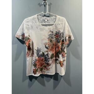 Womens Modern Attraction T Shirt Size Large White With Floral Print